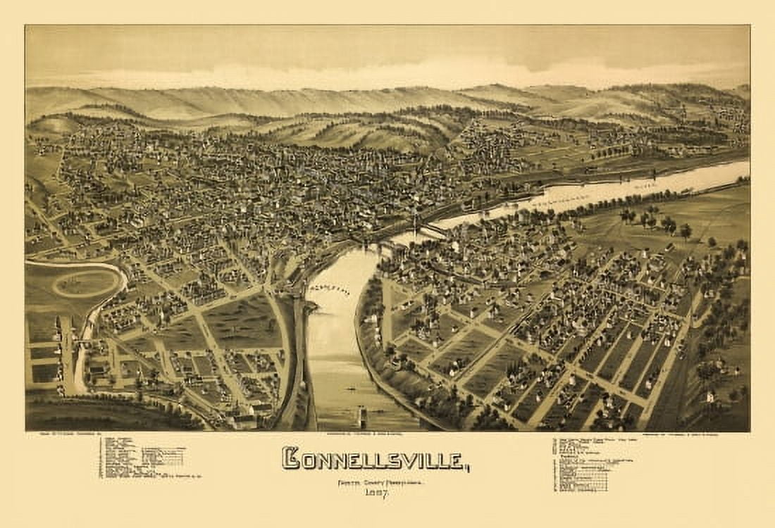 Historic Map of Connellsville Pennsylvania 1897 Fayette County Canvas Art - (18 x 24)