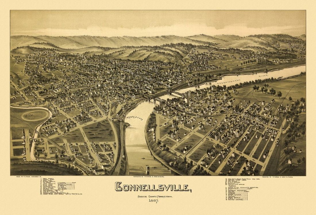 Historic Map of Connellsville Pennsylvania 1897 Fayette County Canvas Art -  (36 x 54)