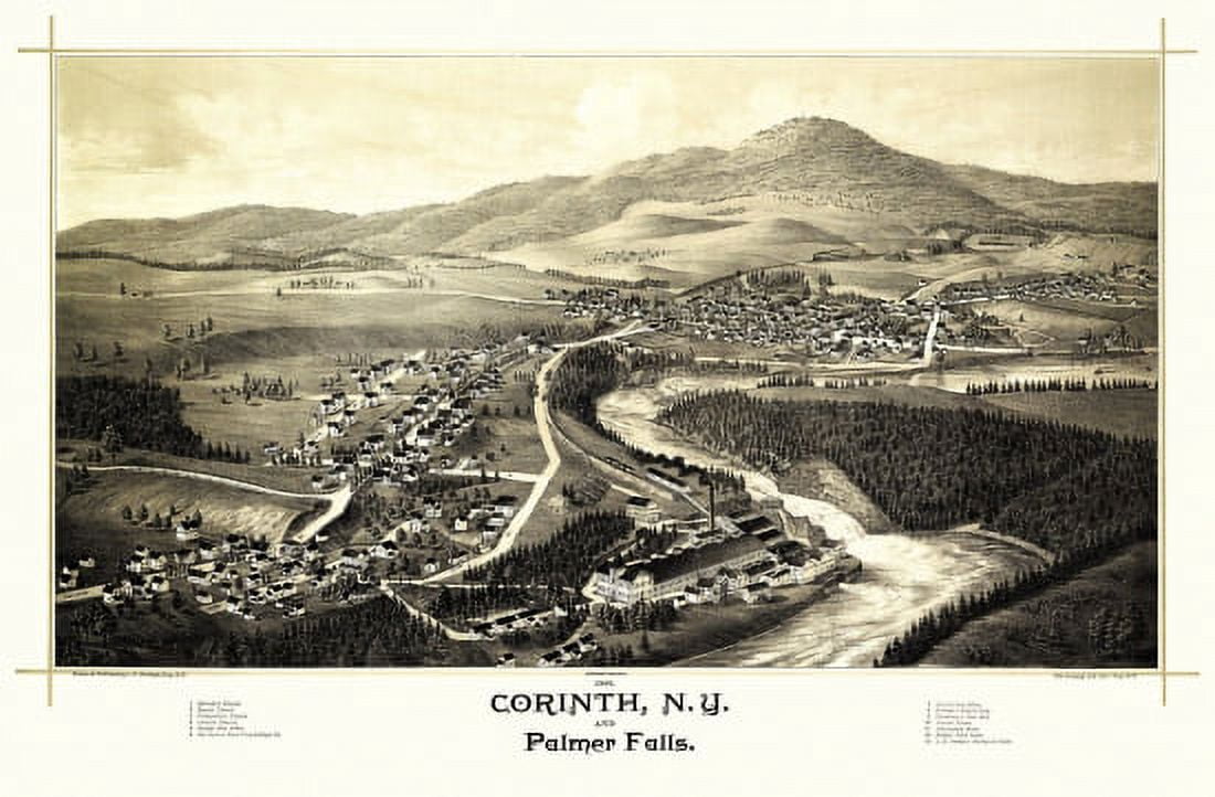 Historic Map of Corinth New York 1888 Saratoga County Canvas Art - (24 x 36)