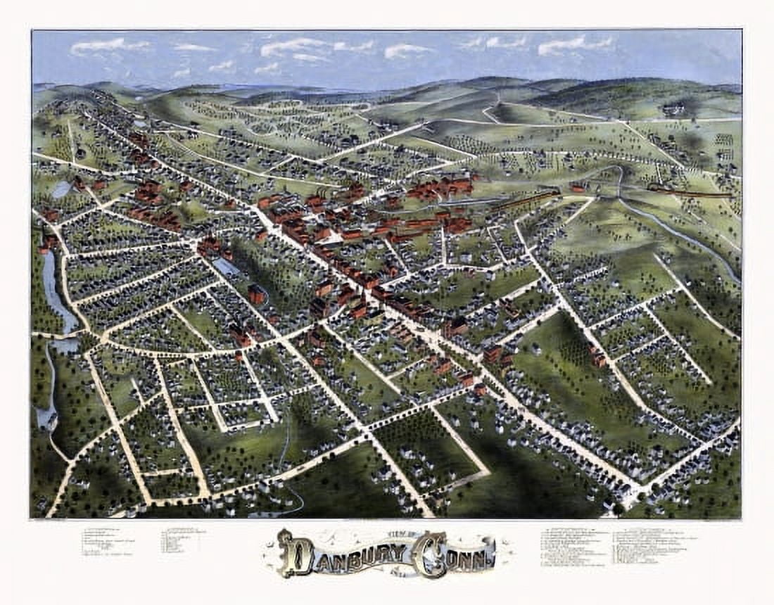 Historic Map of Danbury Connecticut 1875 Fairfield County Canvas Art - (36 x 54)