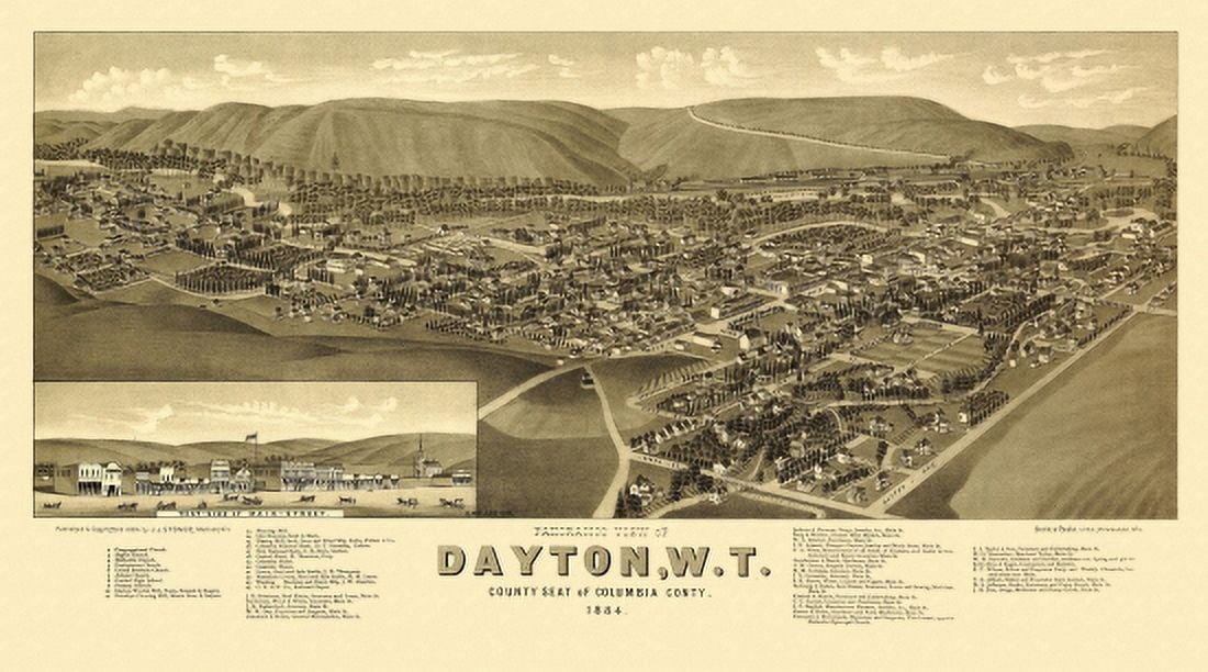 Historic Map of Dayton Washington 1884 Columbia County Canvas Art - (18 x 24)