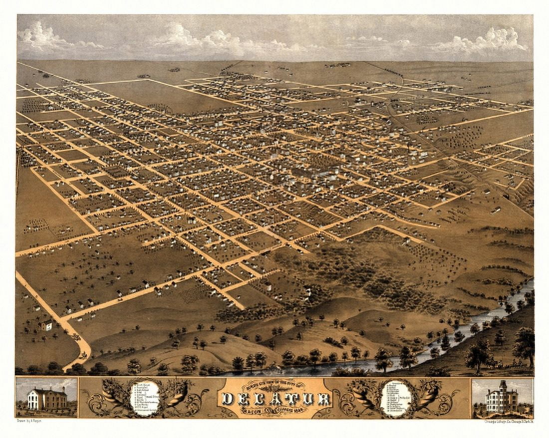Historic Map of Decatur Illinois 1869 Macon County Canvas Art - (36 x 54)