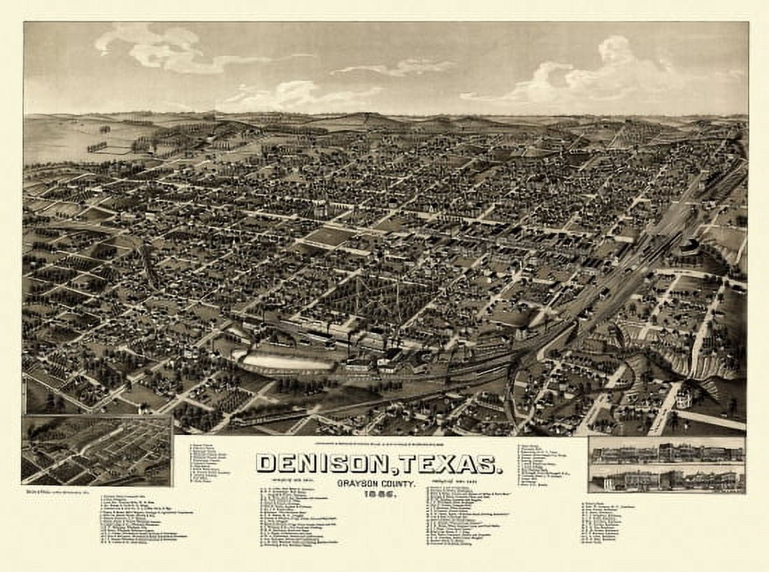 Historic Map of Denison Texas 1886 Grayson County Canvas Art - (18 x 24)