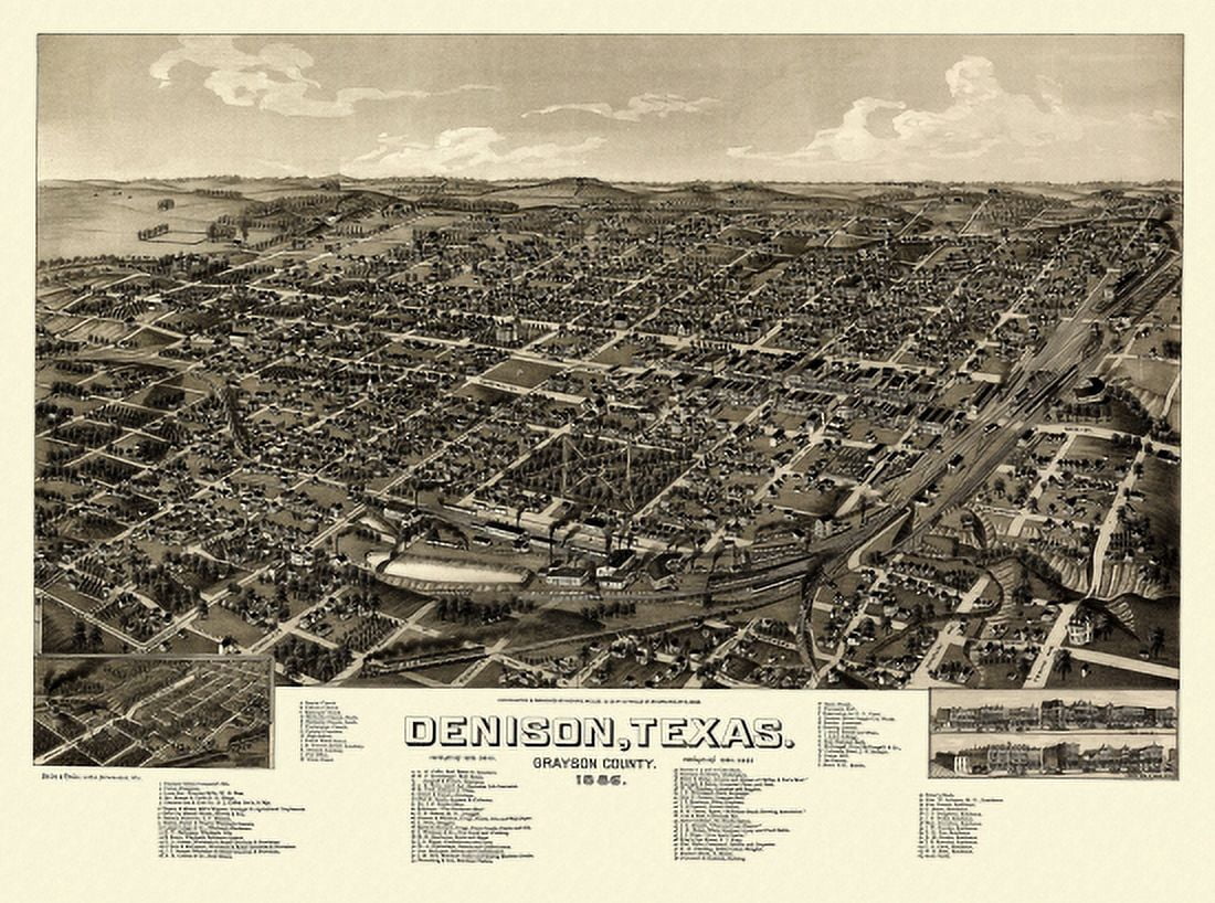 Historic Map of Denison Texas 1886 Grayson County Canvas Art - (24 x 36)