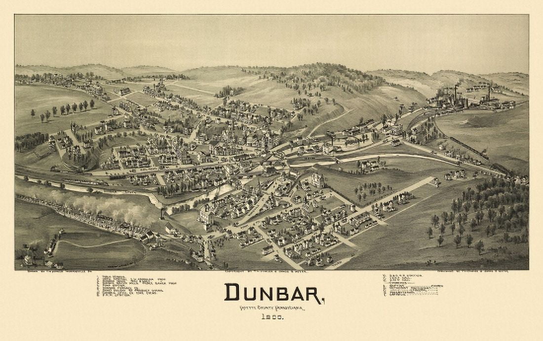 Historic Map of Dunbar Pennsylvania 1900 Fayette County Canvas Art - (36 x 54)