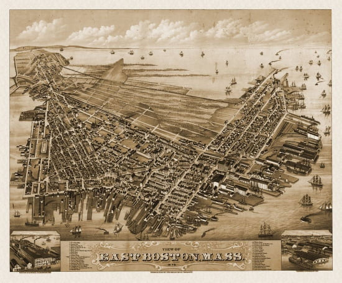 Historic Map of East Boston Massachusetts 1879 Suffolk County Canvas Art -  (18 x 24)