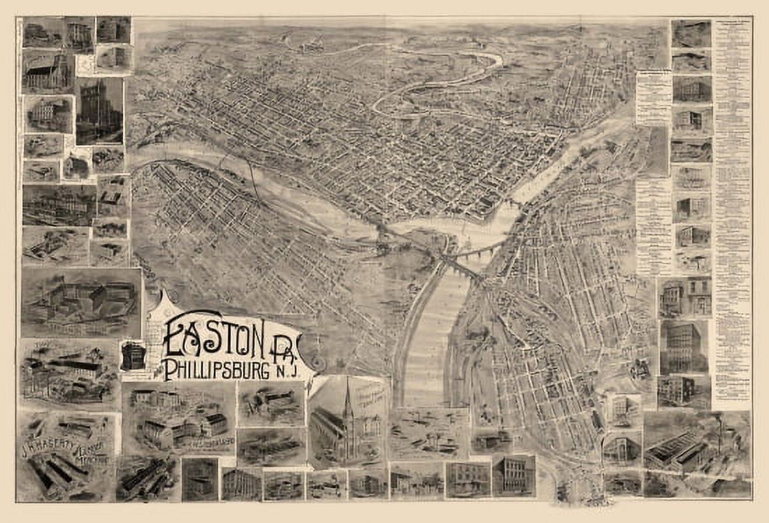 Historic Map of Easton Pennsylvania 1900 Northampton County Canvas Art - (18 x 24)