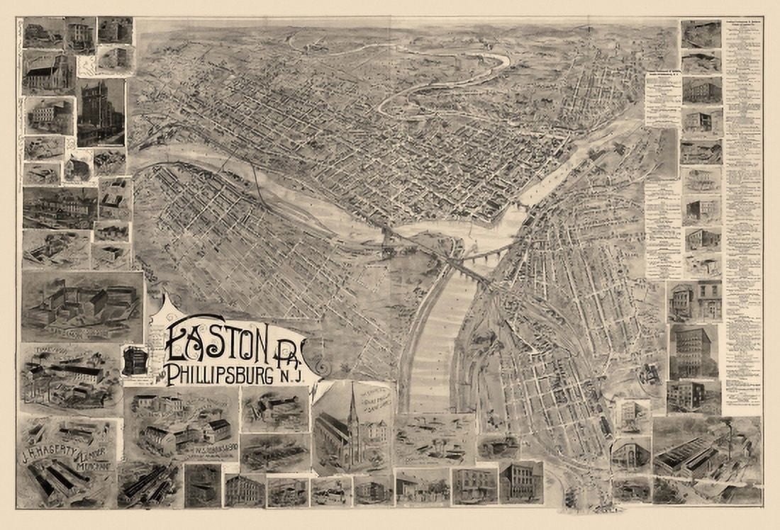 Historic Map of Easton Pennsylvania 1900 Northampton County Canvas Art -  (24 x 36)