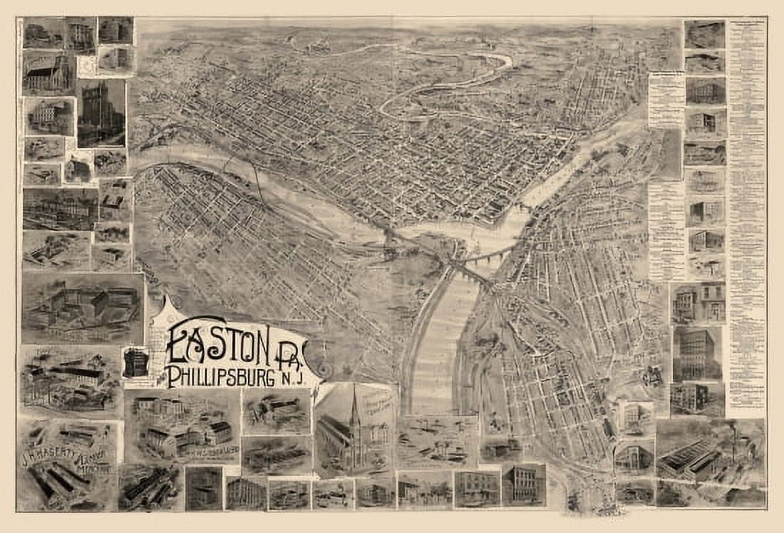 Historic Map of Easton Pennsylvania 1900 Northampton County Canvas Art - (36 x 54)