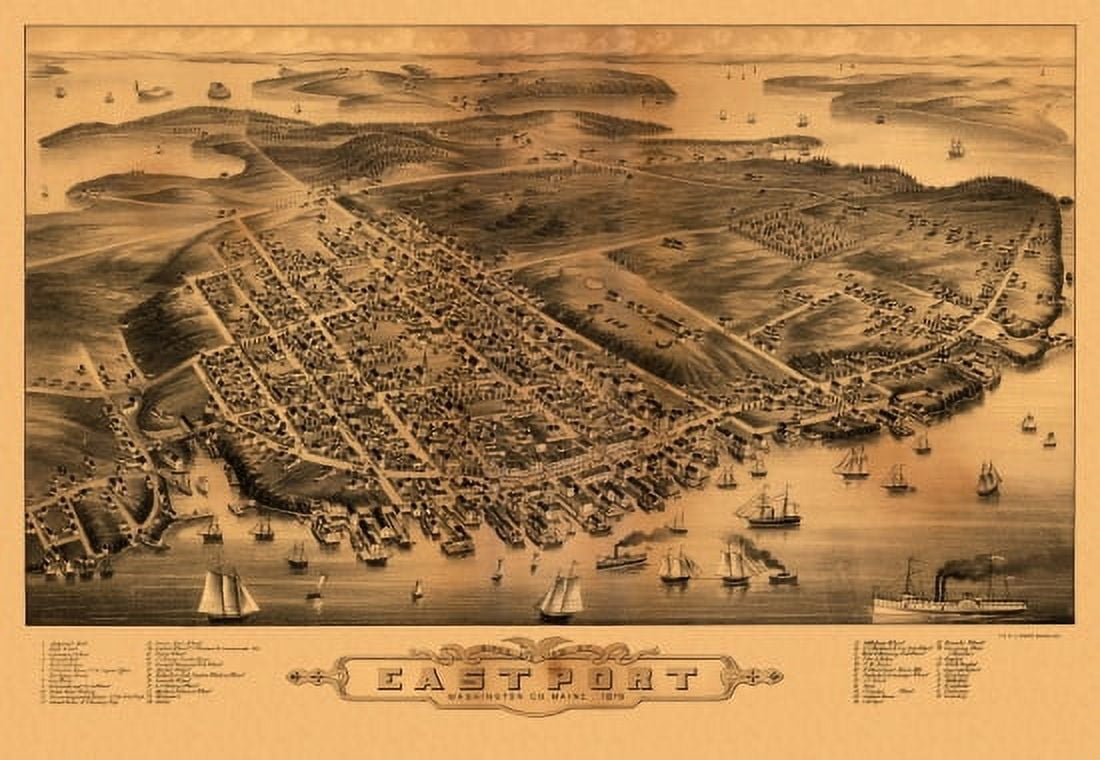 Historic Map of Eastport Maine 1879 Washington County Canvas Art - (36 x 54)