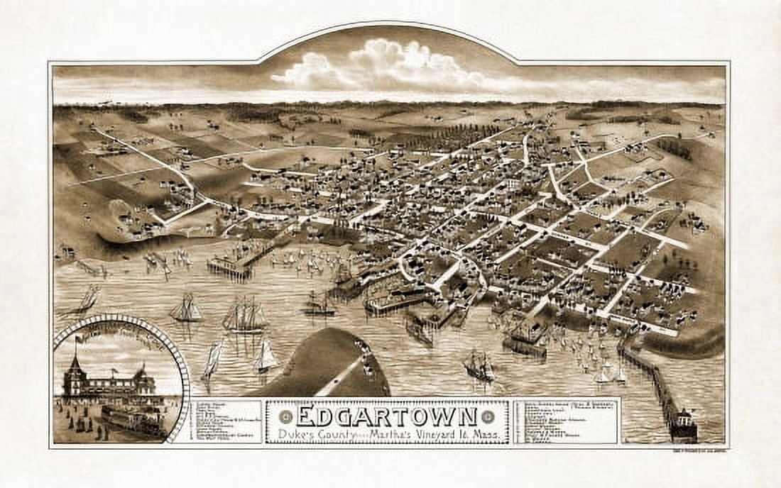 Historic Map of Edgartown Massachusetts 1886 Dukes County Canvas Art - (18 x 24)