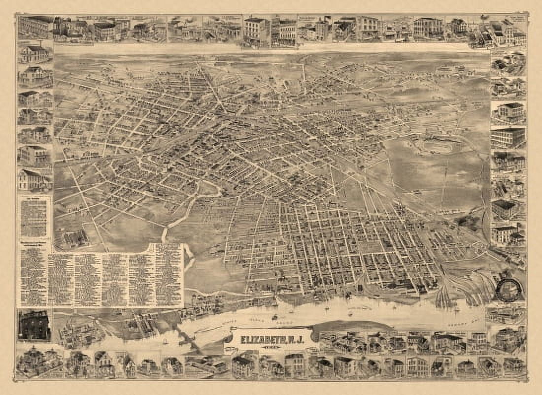 Historic Map of Elizabeth New Jersey 1898 Union County Canvas Art -  (18 x 24)