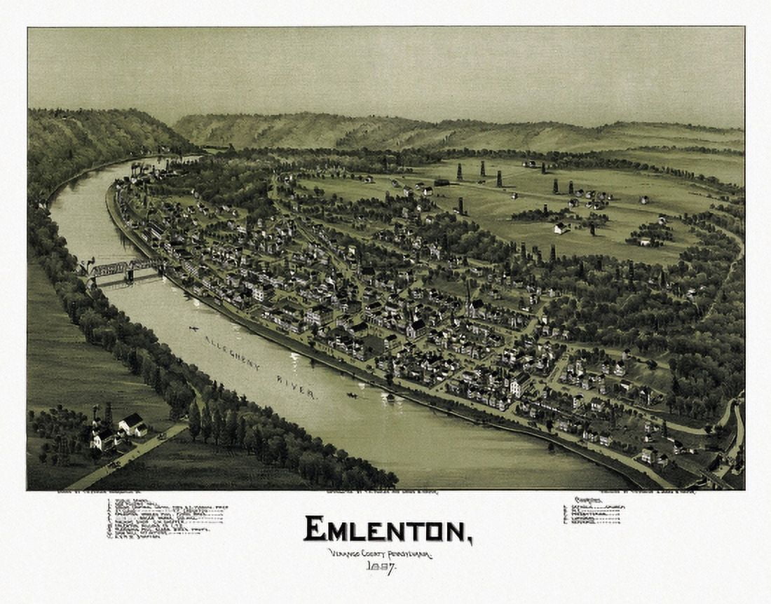 Historic Map of Emlenton Pennsylvania 1897 Venango County Canvas Art - (36 x 54)