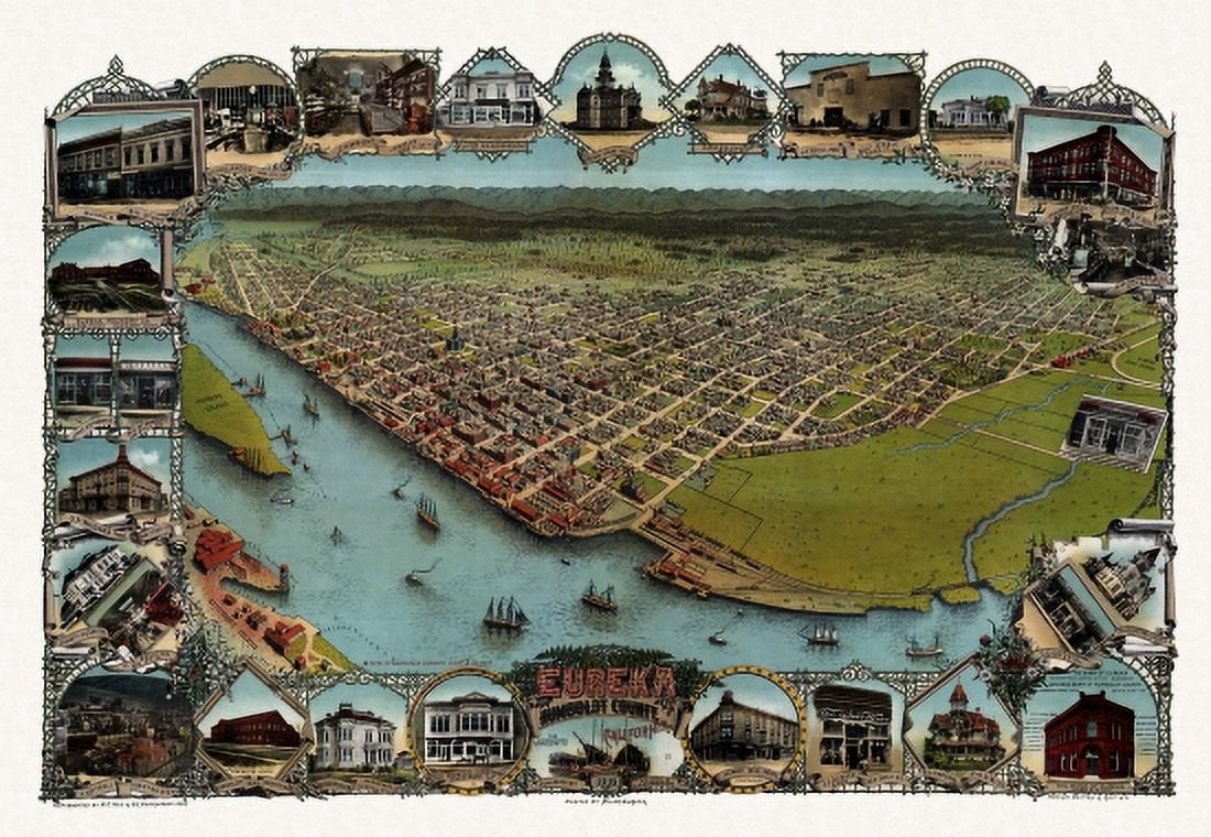 Historic Map of Eureka California 1902 Humboldt County Canvas Art - (18 x 24)