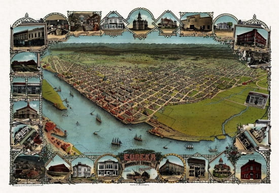 Historic Map of Eureka California 1902 Humboldt County Canvas Art - (36 x 54)
