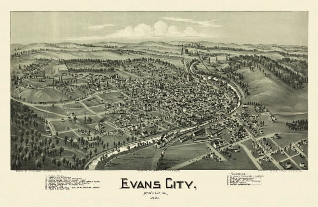 Historic Map of Evans City Pennsylvania 1900 Butler County Canvas Art - (24 x 36)