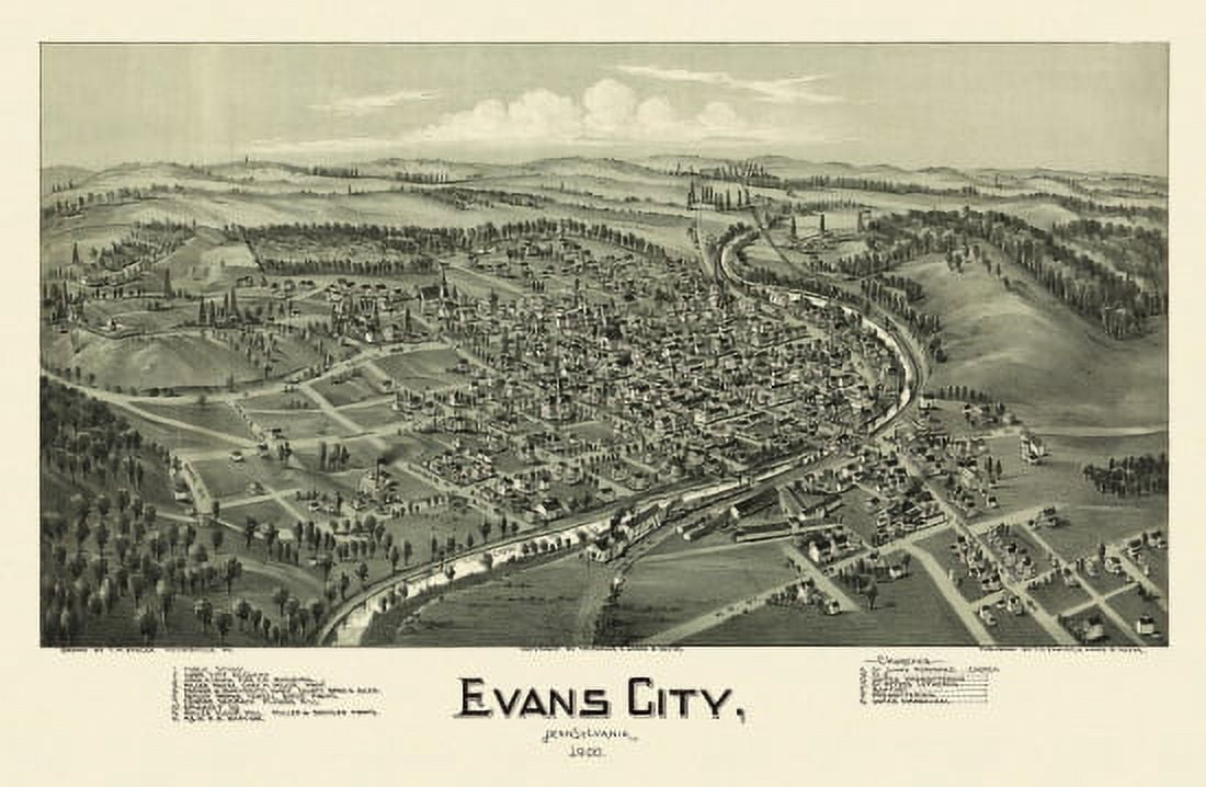 Historic Map of Evans City Pennsylvania 1900 Butler County Canvas Art - (36 x 54)