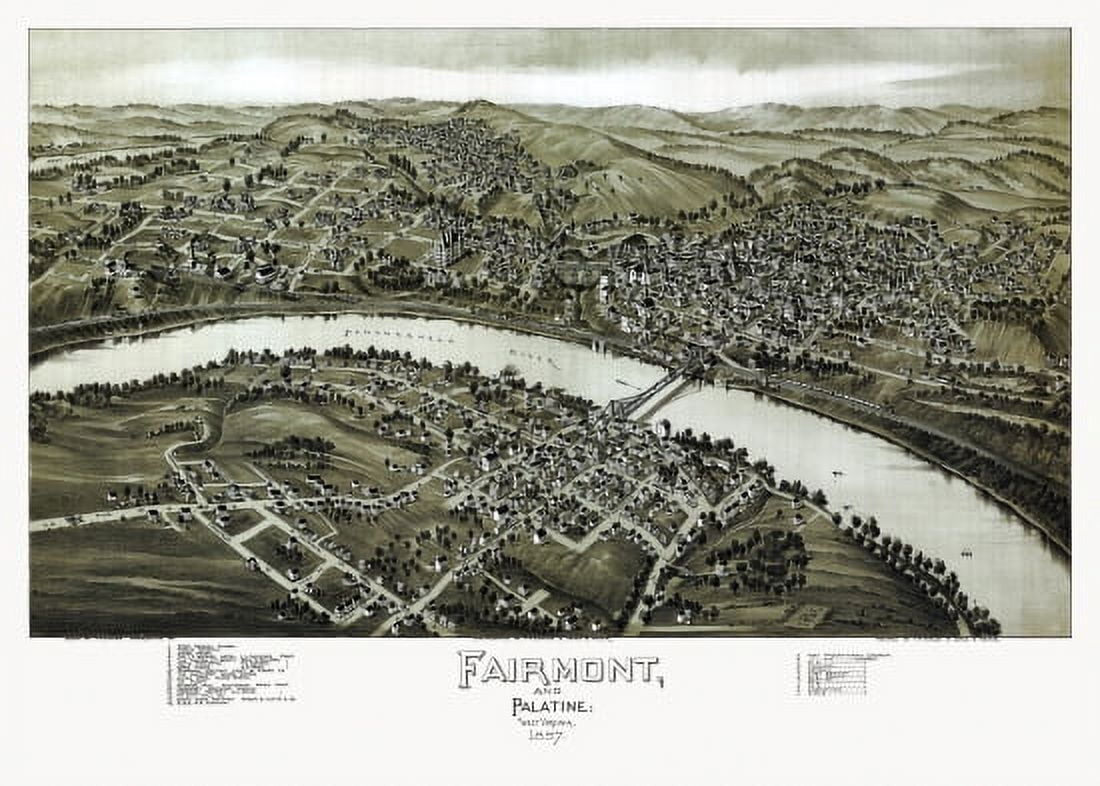 Historic Map of Fairmont West Virginia 1897 Marion County Canvas Art - (24 x 36)