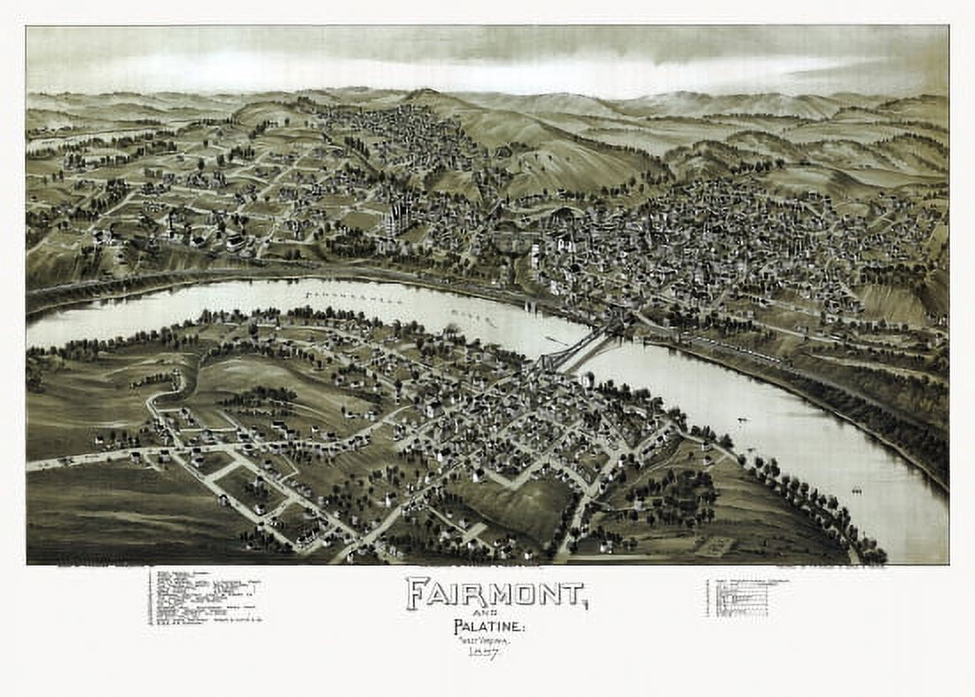 Historic Map of Fairmont West Virginia 1897 Marion County Canvas Art -  (36 x 54)