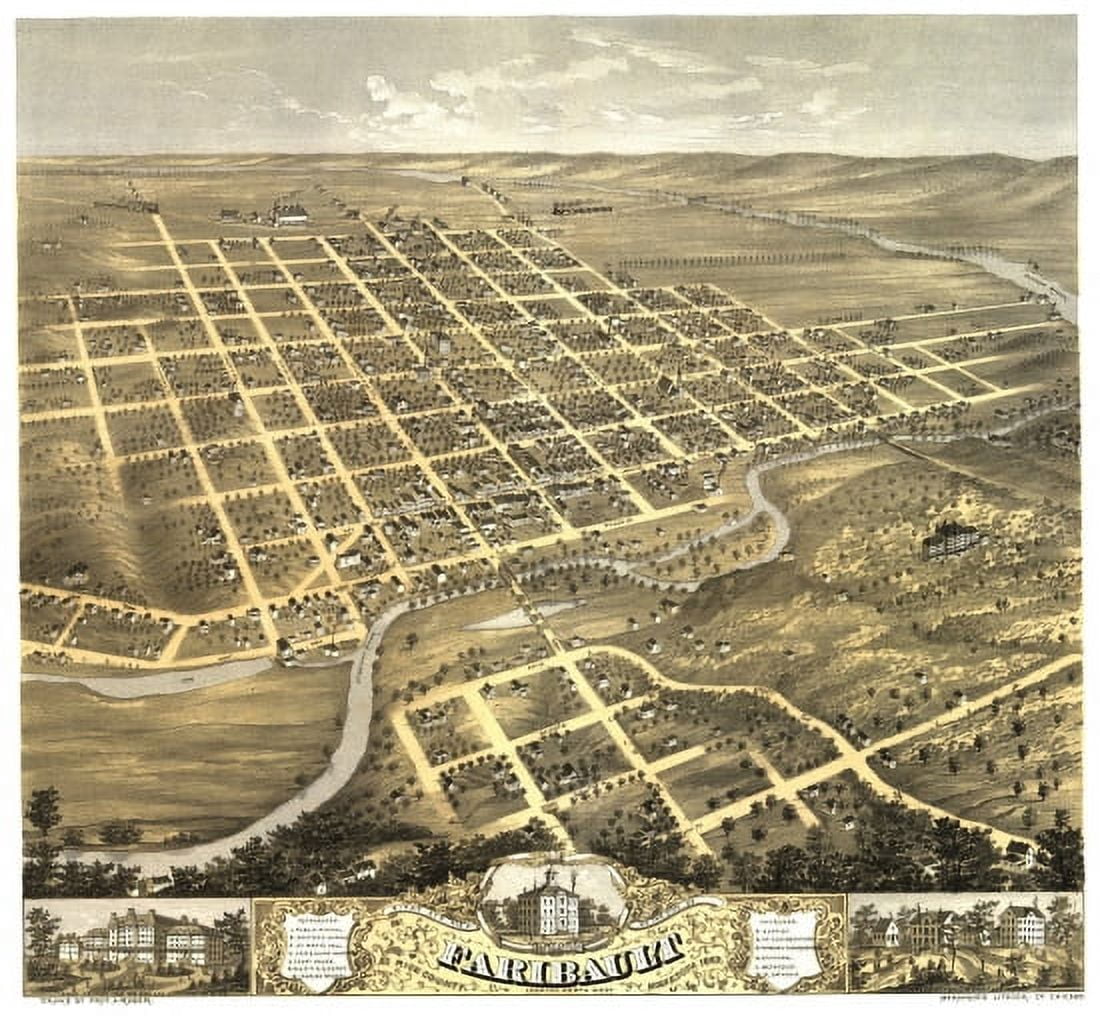 Historic Map of Faribault Minnesota 1869 Rice County Canvas Art -  (24 x 36)