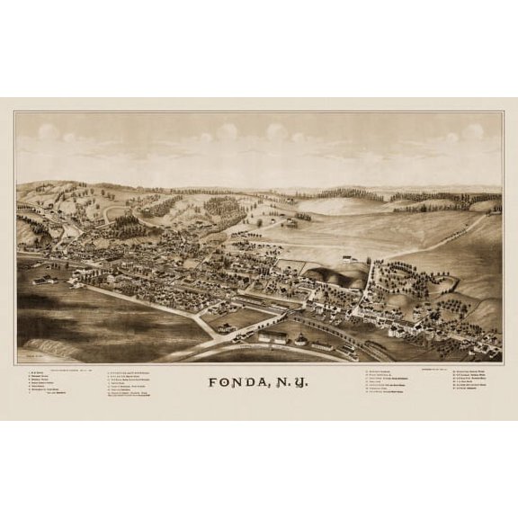 Historic Map of Fonda New York 1889 Montgomery County Canvas Art - (18 x 24)