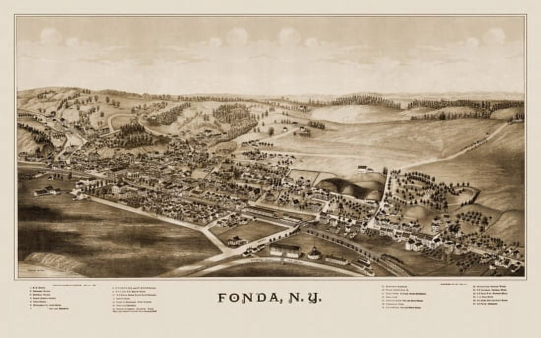 Historic Map of Fonda New York 1889 Montgomery County Canvas Art - (24 x 36)