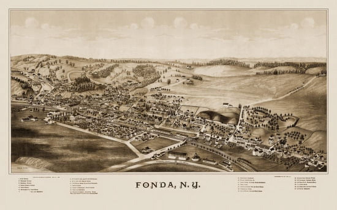 Historic Map of Fonda New York 1889 Montgomery County Canvas Art - (36 x 54)