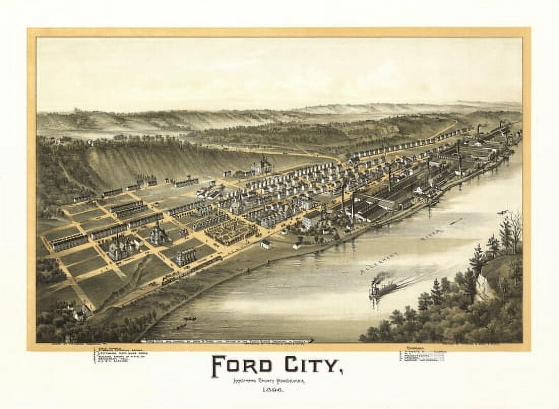 Historic Map of Ford City Pennsylvania 1896 Armstrong County Canvas Art - (18 x 24)