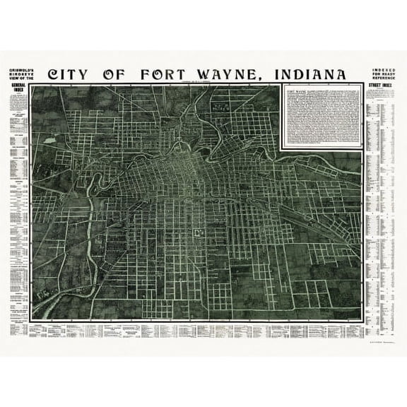 Historic Map of Fort Wayne Indiana 1907 Allen County Canvas Art - (24 x 36)