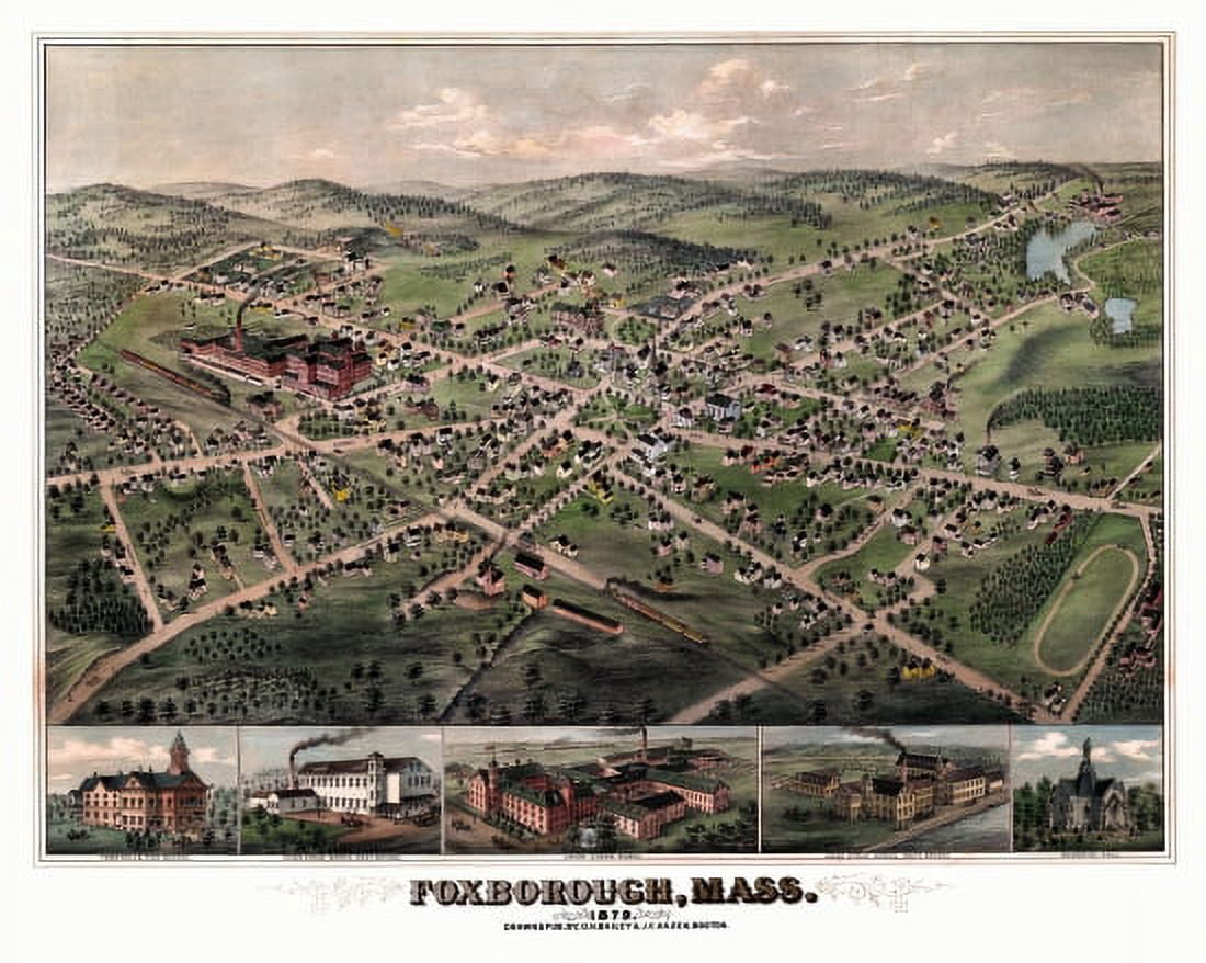 Historic Map of Foxborough Massachusetts 1879 Norfolk County Canvas Art -  (18 x 24)