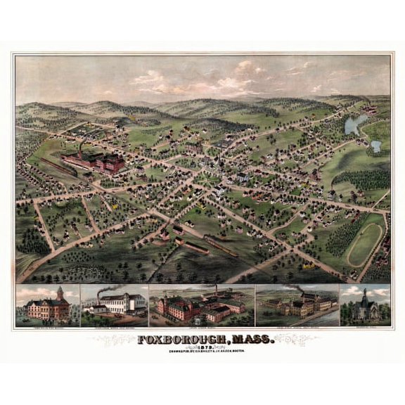 Historic Map of Foxborough Massachusetts 1879 Norfolk County Canvas Art - (18 x 24)