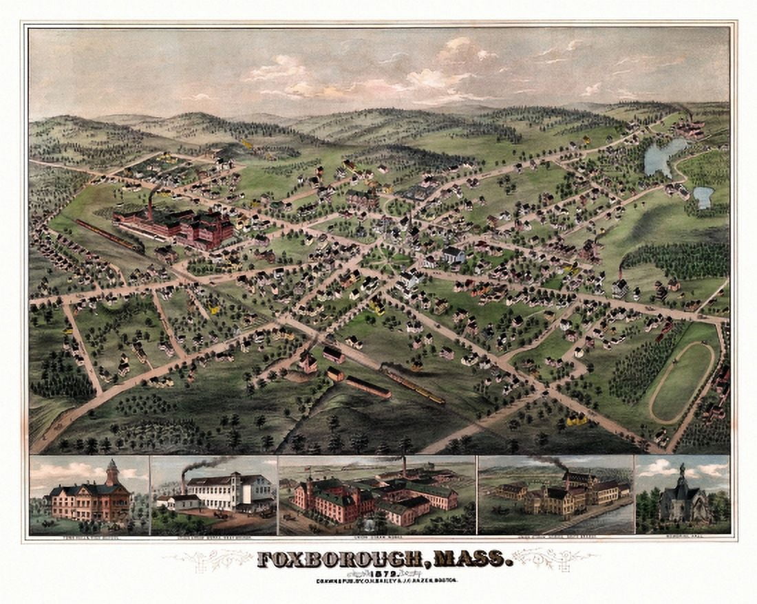 Historic Map of Foxborough Massachusetts 1879 Norfolk County Canvas Art -  (36 x 54)