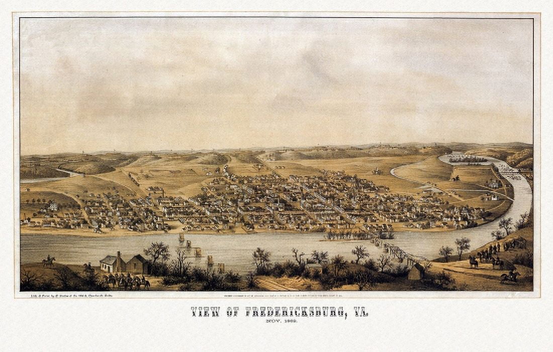 Historic Map of Fredericksburg Virginia 1862 Fredericksburg City County Canvas Art - (36 x 54)