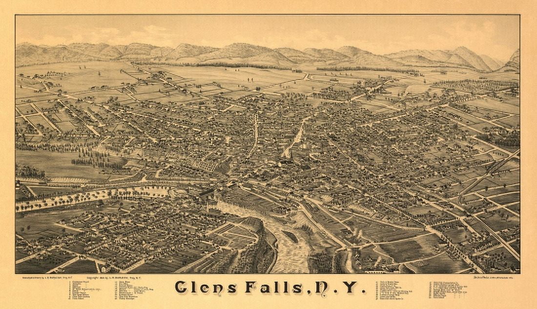 Historic Map of Glens Falls New York 1884 Saratoga County Canvas Art - (18 x 24)