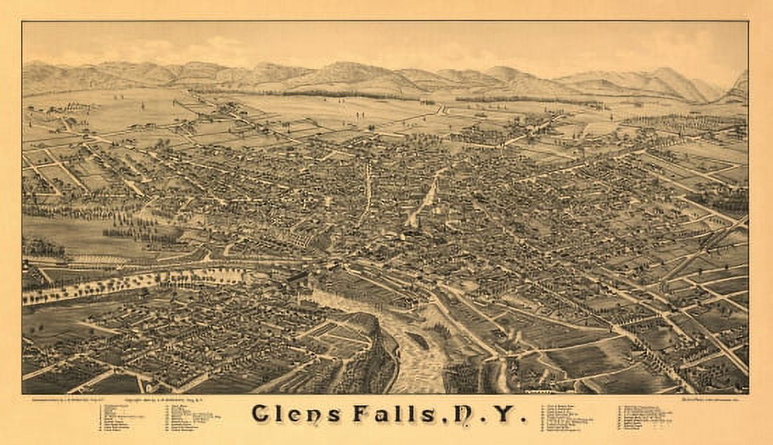 Historic Map of Glens Falls New York 1884 Saratoga County Canvas Art - (24 x 36)