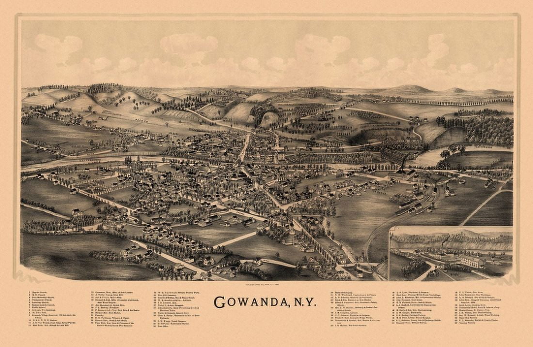 Historic Map of Gowanda New York 1892 Cattaraugus County Canvas Art - (18 x 24)