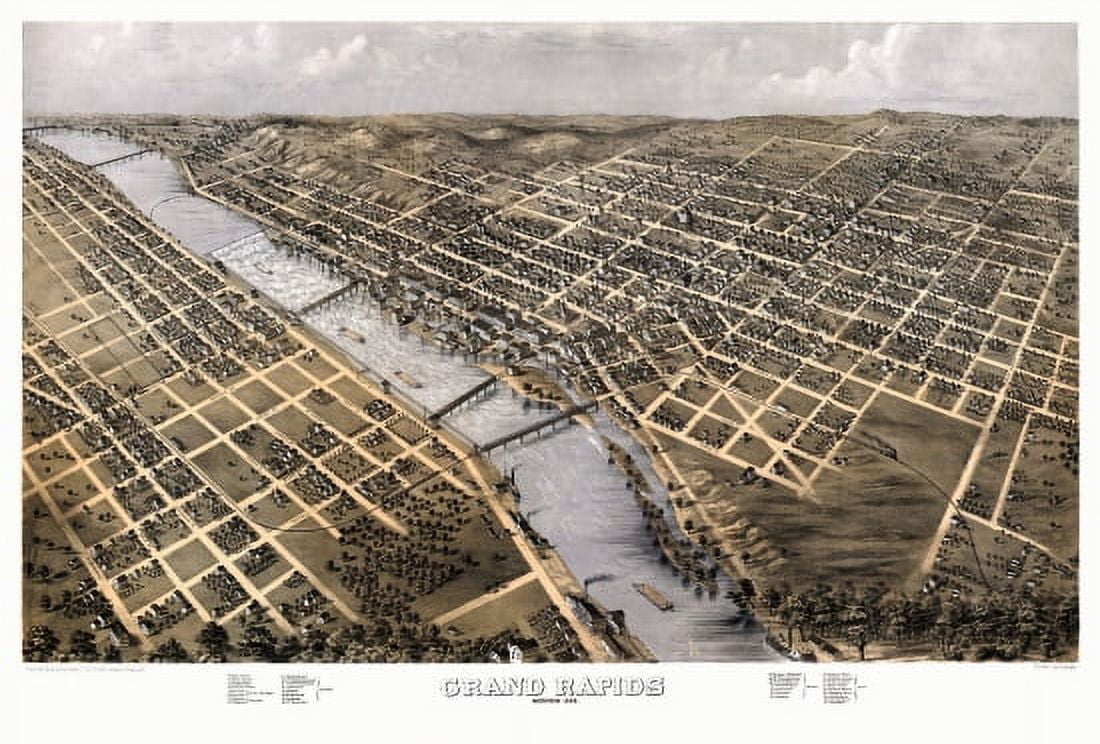 Historic Map of Grand Rapids Michigan 1868 Kent County Canvas Art -  (18 x 24)