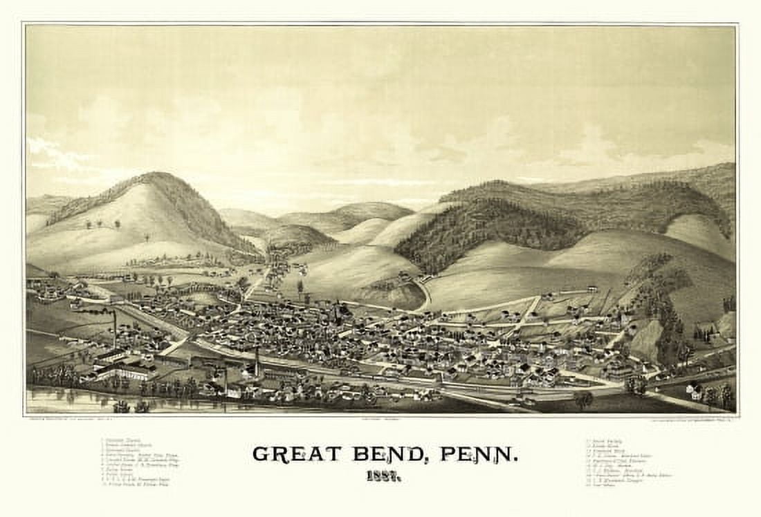 Historic Map of Great Bend Pennsylvania 1887 Susquehanna County Canvas Art - (18 x 24)