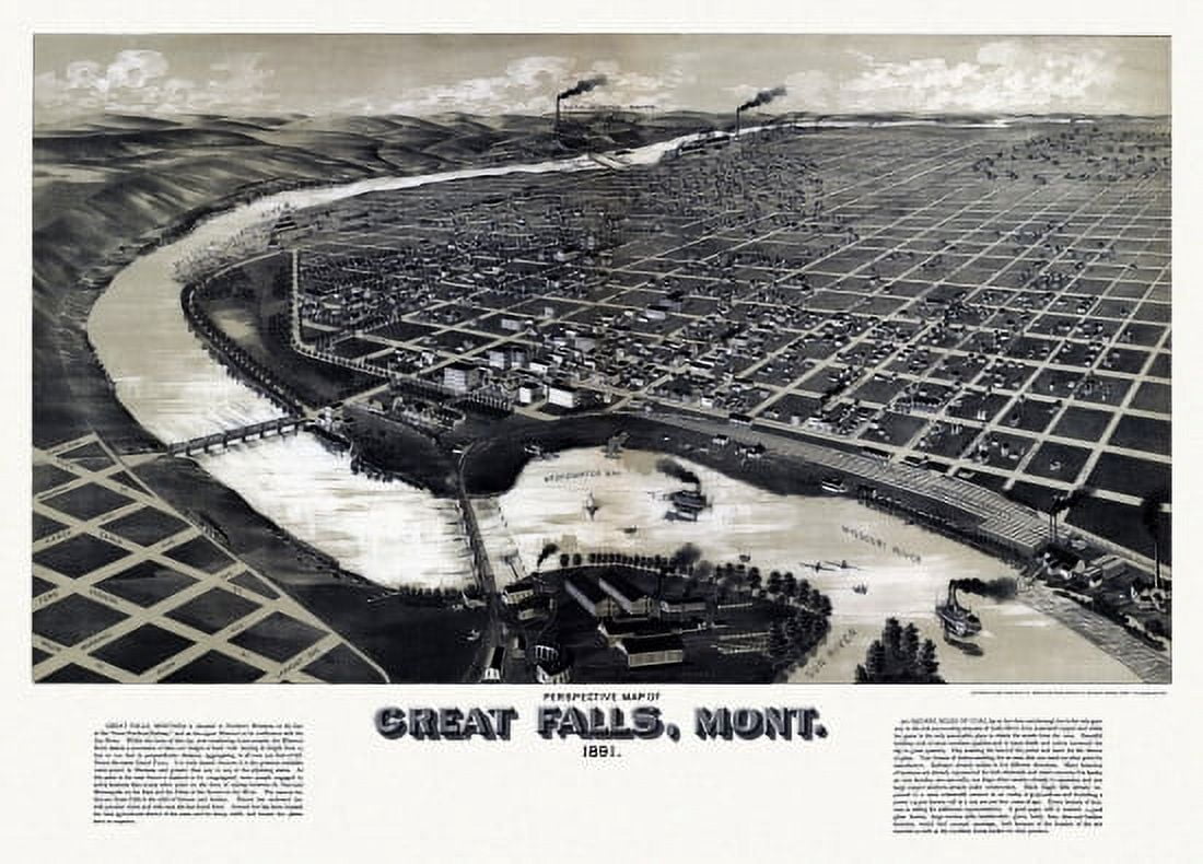 Historic Map of Great Falls Montana 1891 Cascade County Canvas Art -  (24 x 36)
