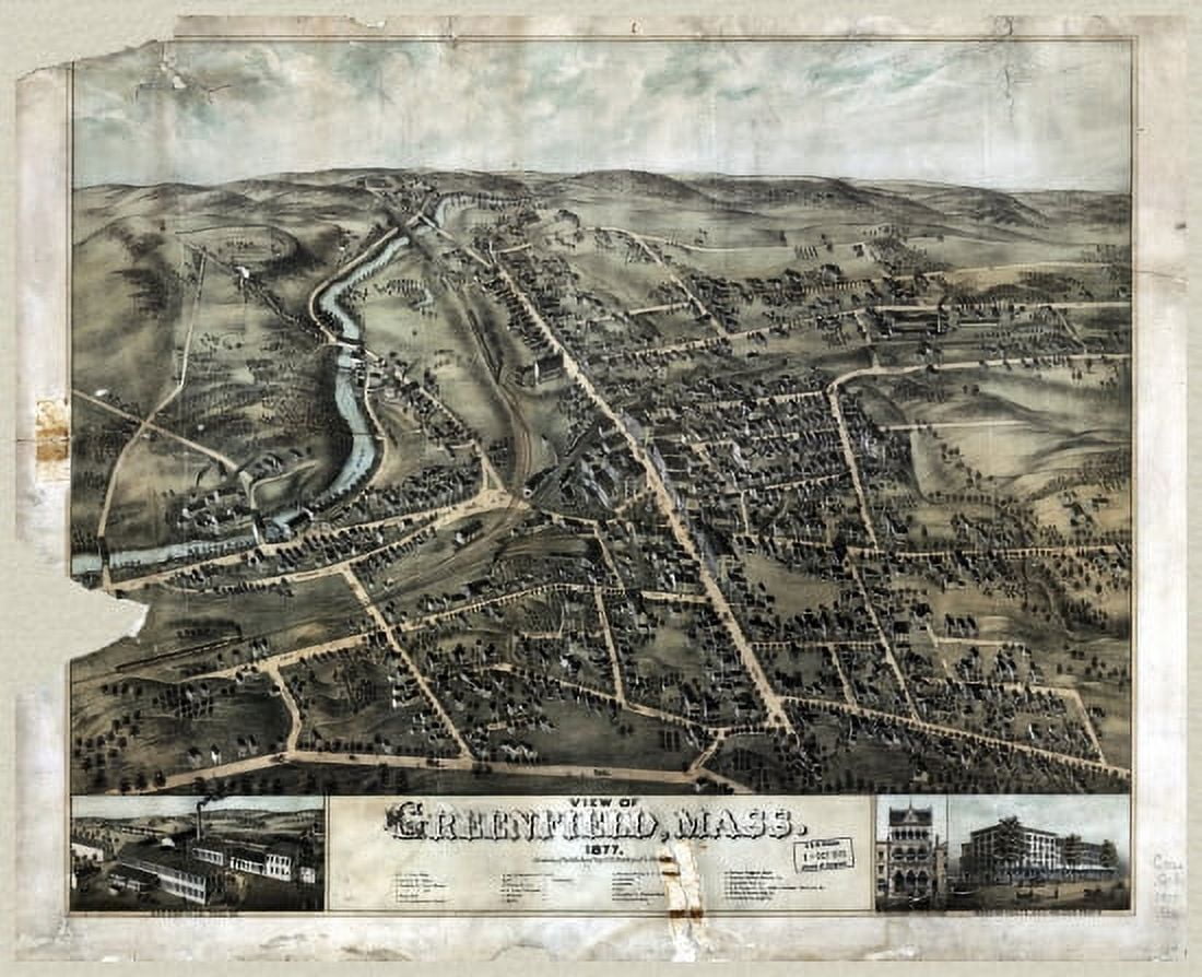 Historic Map of Greenfield Massachusetts 1877 Franklin County Canvas Art - (18 x 24)