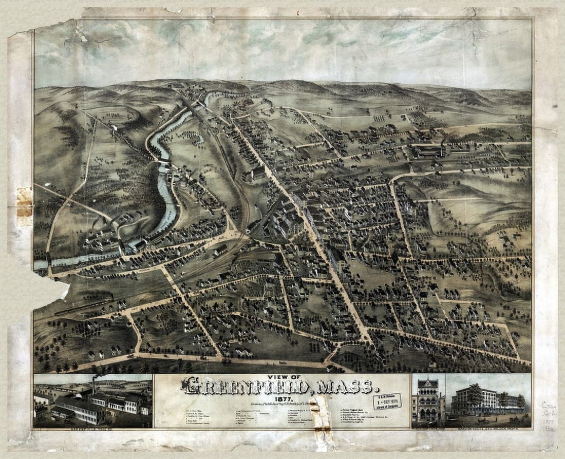 Historic Map of Greenfield Massachusetts 1877 Franklin County Canvas Art - (36 x 54)