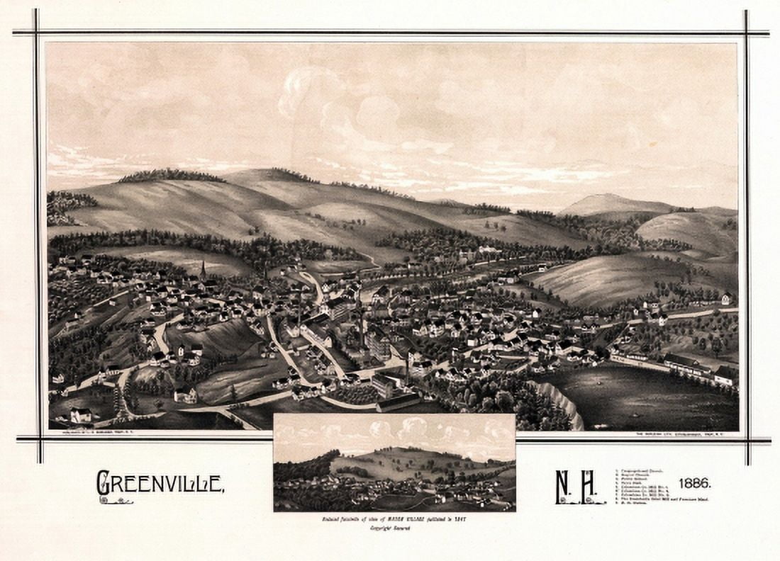 Historic Map of Greenville New Hampshire 1886 Hillsborough County Canvas Art - (18 x 24)