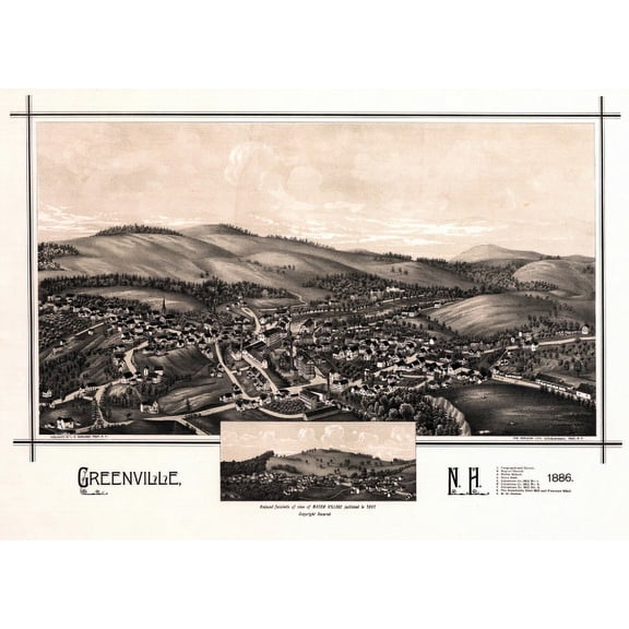 Historic Map of Greenville New Hampshire 1886 Hillsborough County Canvas Art - (18 x 24)