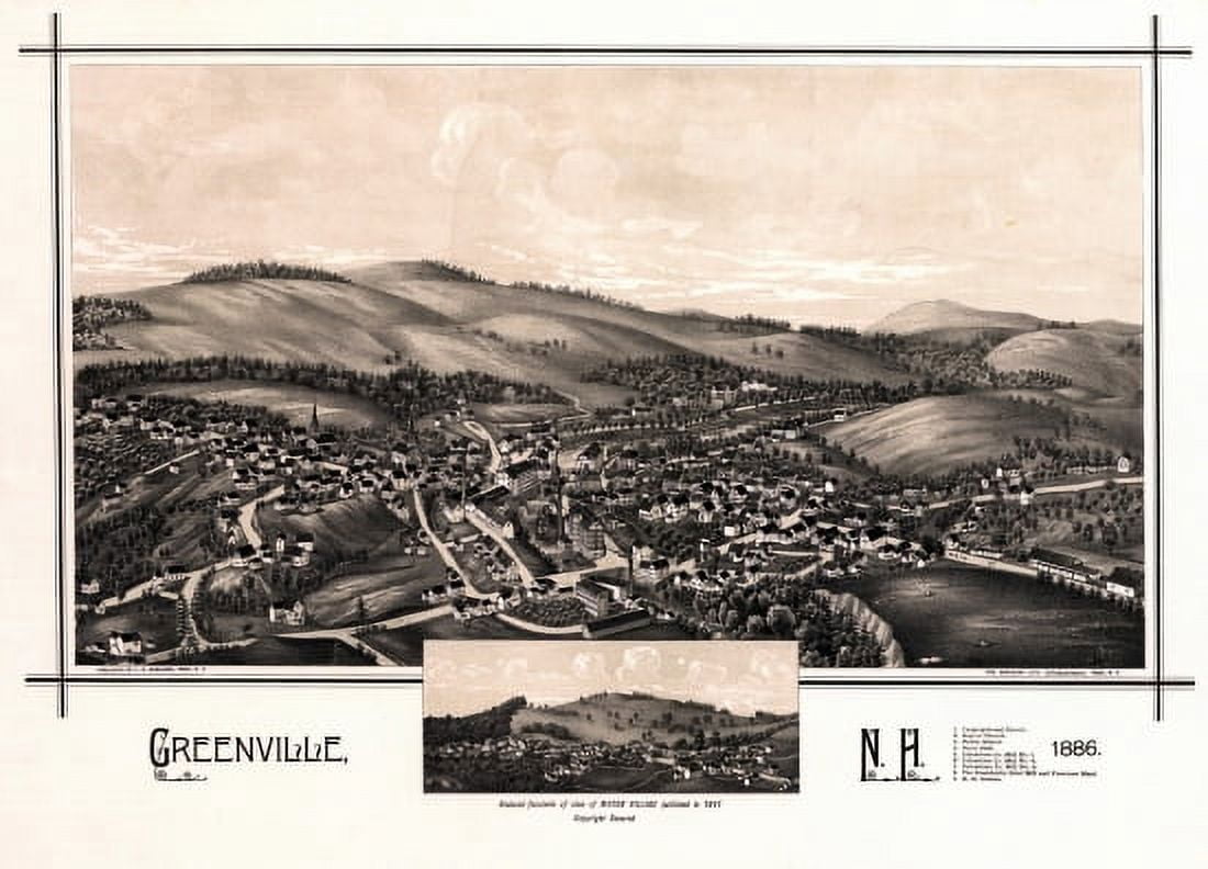Historic Map of Greenville New Hampshire 1886 Hillsborough County Canvas Art - (36 x 54)