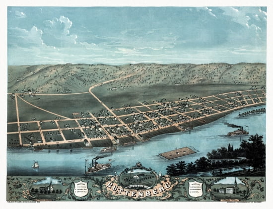 Historic Map of Guttenberg Iowa 1869 Clayton County Canvas Art - (18 x 24)