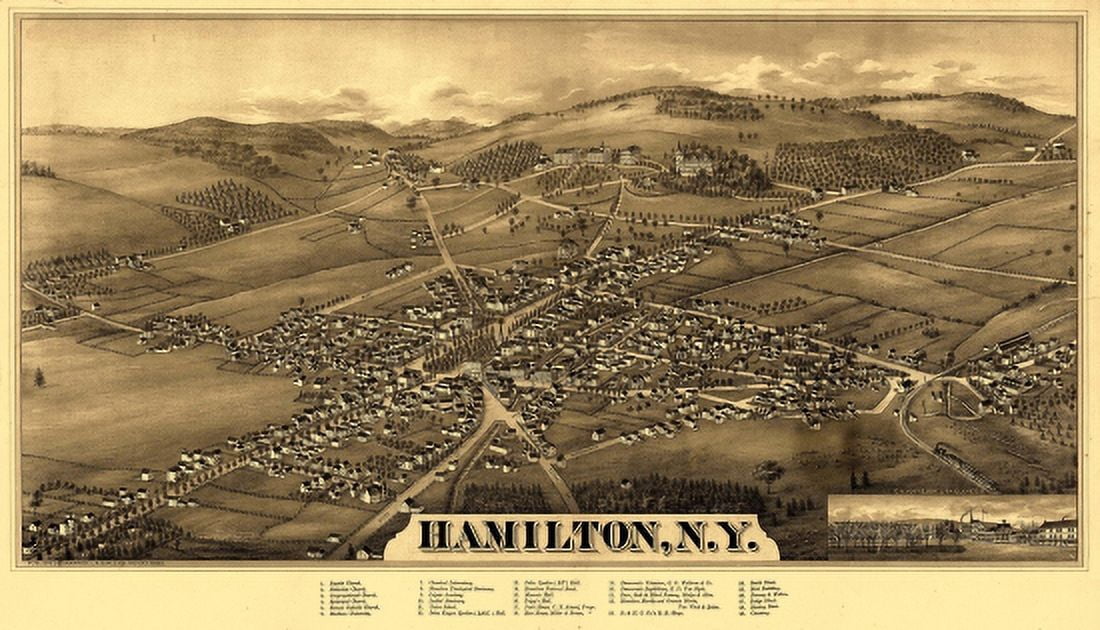 Historic Map of Hamilton New York 1885 Madison County Canvas Art - (24 x 36)