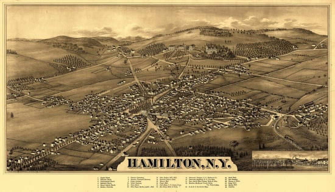 Historic Map of Hamilton New York 1885 Madison County Canvas Art - (36 x 54)