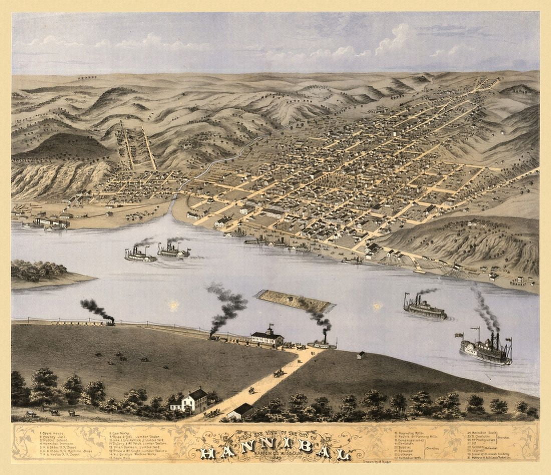 Historic Map of Hannibal Missouri 1869 Marion County Canvas Art -  (36 x 54)