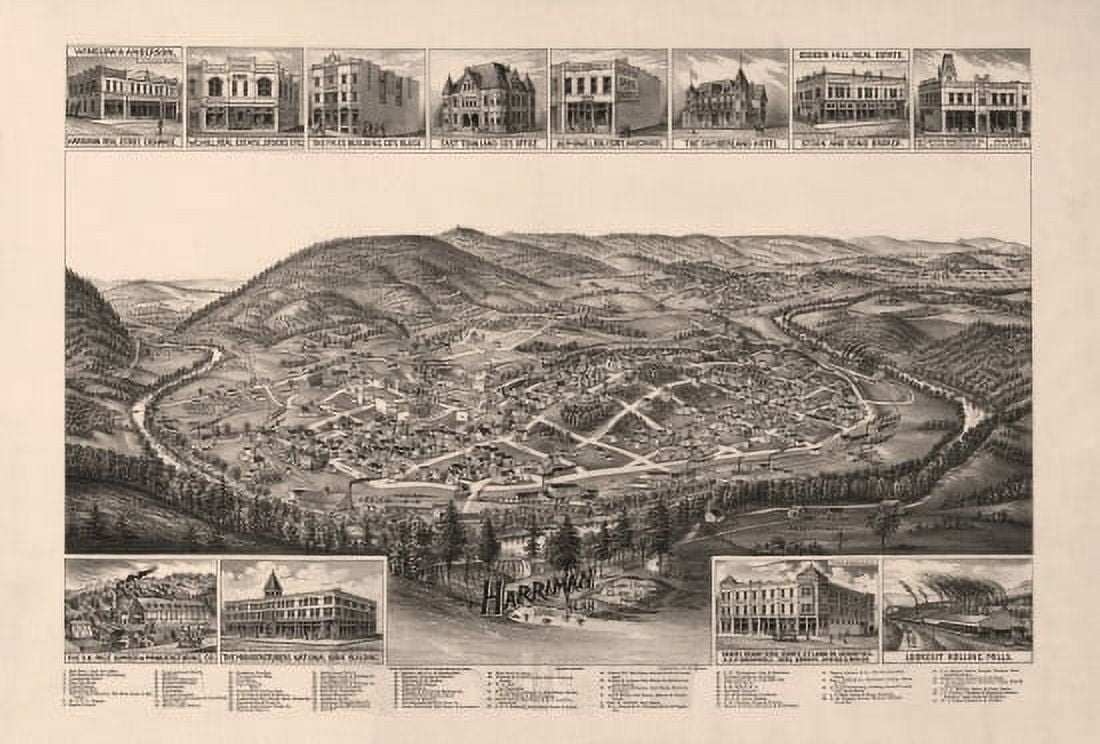 Historic Map of Harriman Tennessee 1892 Roane County Canvas Art -  (18 x 24)