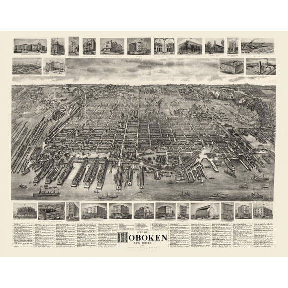 Historic Map of Hoboken New Jersey 1904 Hudson County Canvas Art - (18 x 24)